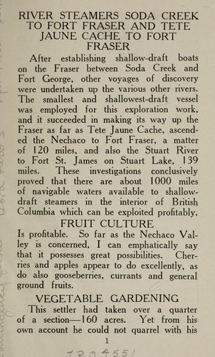 The rich Nechaco Valley and its possibilities; Fort Fraser