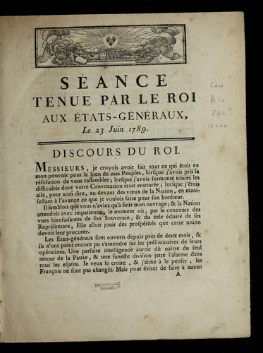 Se ance tenue par le roi aux E tats-ge ne raux, le 23 juin 1789