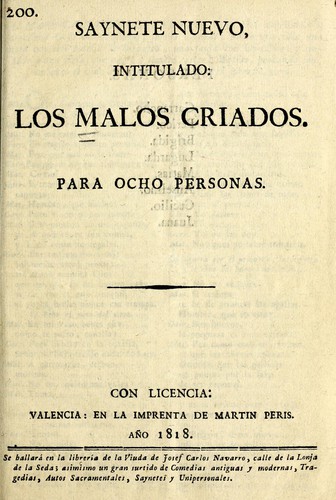 Saynete nuevo intitulado Los malos criados