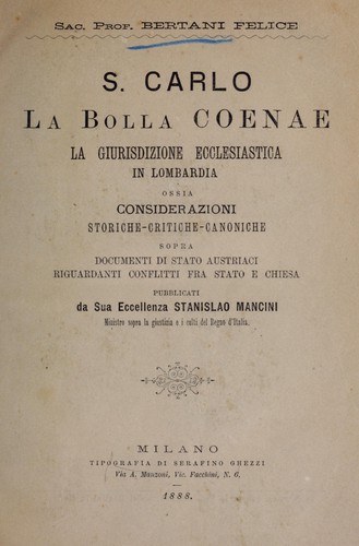 S. Carlo La Bolla Coenae la giurisdizione ecclesiatstica in Lombardia