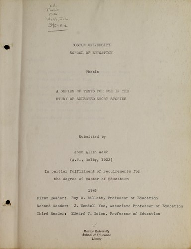 A series of tests for use in the study of selected short stories