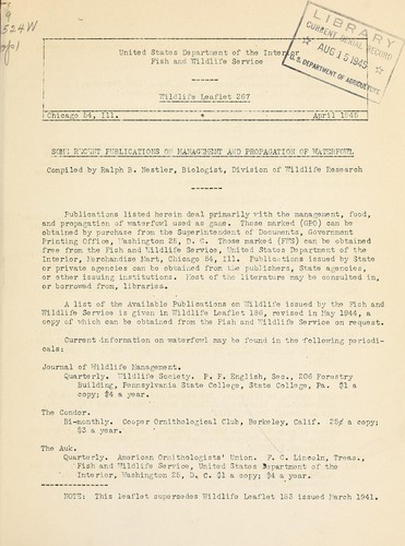 Some recent publications on management and propagation of waterfowl