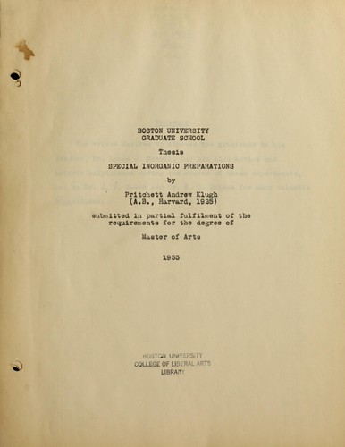 Special inorganic preparations ..