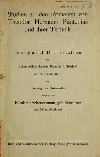 Studien zu den Romanen von Theodor Hermann Pantenius und ihrer Technik