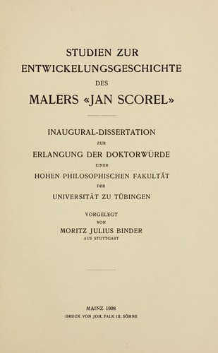 Studien zur Entwickelungsgeschichte des Malers "Jan Scorel" ...