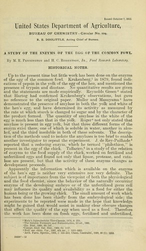 A study of the enzyms of the egg of the common fowl