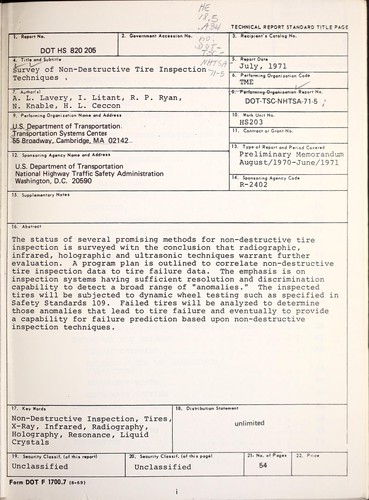 Survey of non-destructive tire inspection techniques
