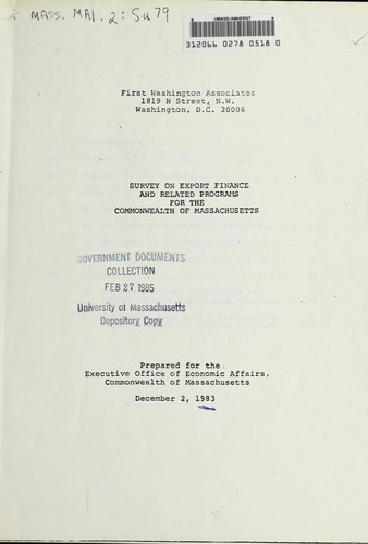 Survey on export finance and related programs for the Commonwealth of Massachusetts