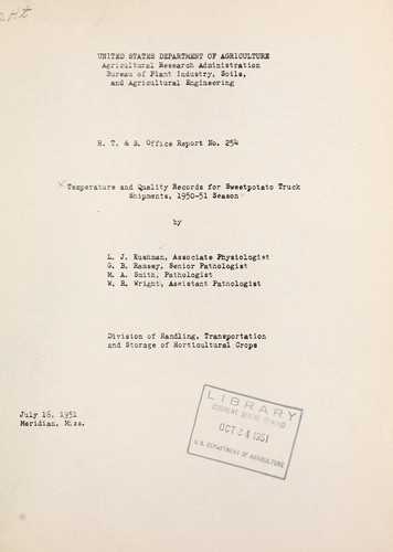 Temperature and quality records for sweetpotato truck shipments, 1950-51 season