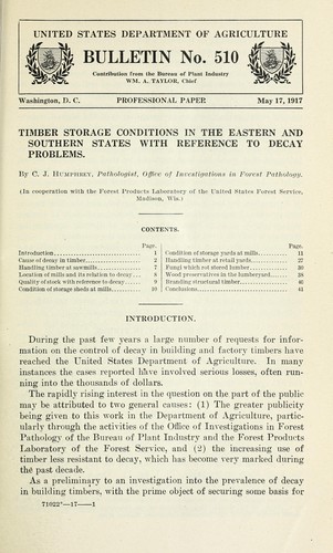 Timber storage conditions in the eastern and southern states with reference to decay problems