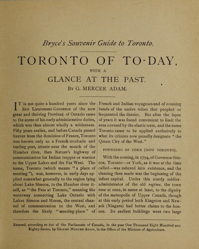 Toronto of today, with a glance at the past