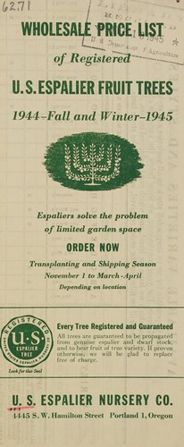 Wholesale price list of registered U.S. Espalier fruit trees