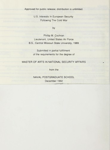 U.S. interests in European security following the Cold War