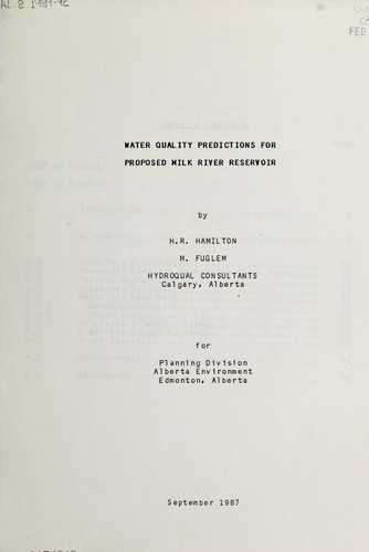 Water quality predictions for proposed Milk River Reservoir