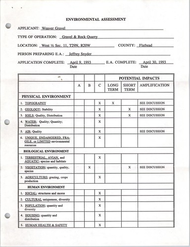 Weaver Gravel application for hard rock mine operating permit
