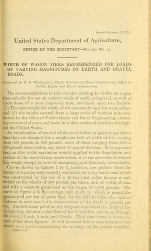 Width of wagon tires recommended for loads of varying magnitudes on earth and gravel roads
