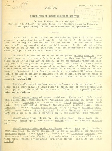 Winter food of ruffed grouse in New York