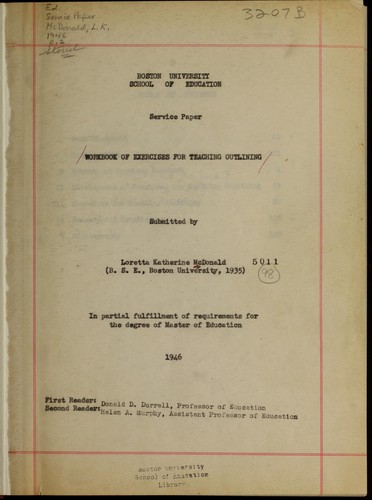 Workbook of exercises for teaching outlining