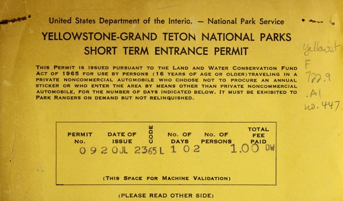 Yellowstone-Grand Teton National Parks short term entrance permit