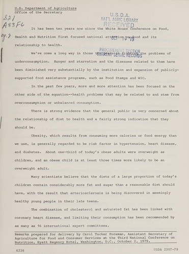 Remarks prepared for delivery by the Assistant Secretary of Agriculture for Food and Consumer Services at the Third National Conference on Nutrition, Washington, D.C.