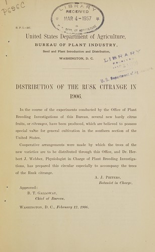 Distribution of the Rusk citrange in 1906