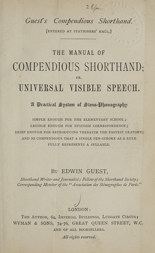 The manual of compendious shorthand; or, Universal visible speech