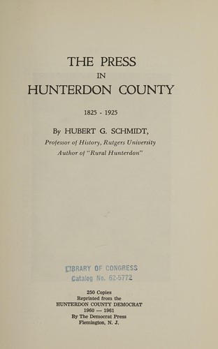 The press in Hunterdon County, 1825-1925.