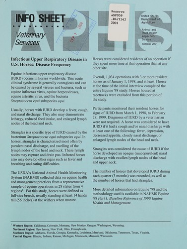Infectious upper respiratory disease in U.S. horses