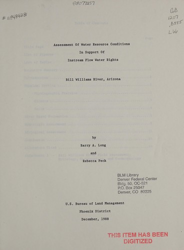 Assessment of water resource conditions in support of instream flow water rights