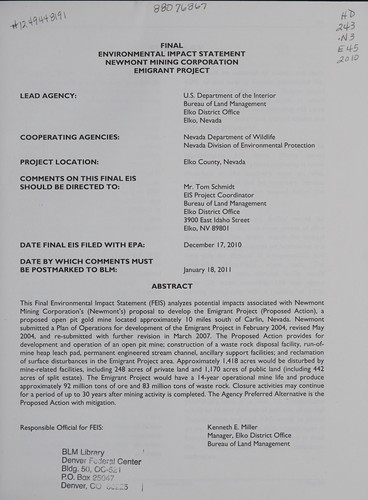 Final environmental impact statement