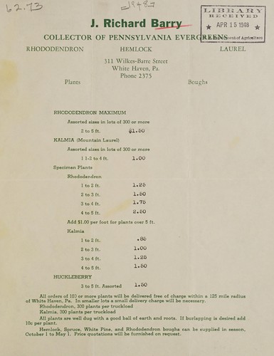[Price list of] rhododendron maximum, kalmia, and huckleberry