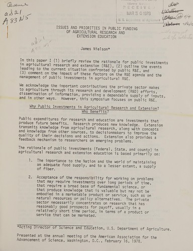 Issues and priorities in public funding of agricultural research and extension education