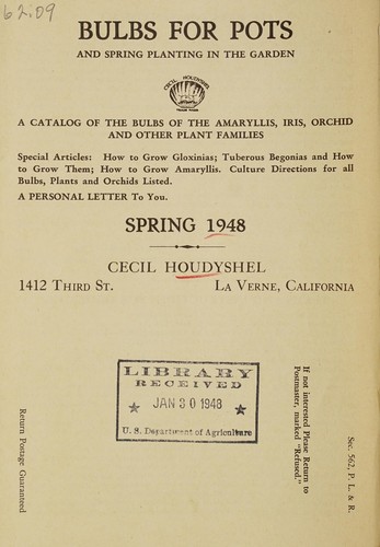 Bulbs for pots and fall planting in the garden, spring 1948