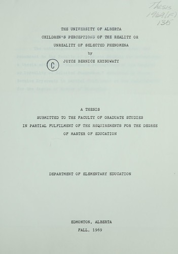 Children's perceptions of the reality or unreality of selected phenomena