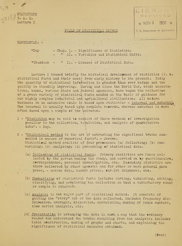 [Lectures given in course in elementary statistics] no.1-11