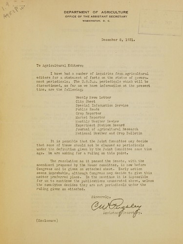 [Statement...to agricultural editors re government publications]