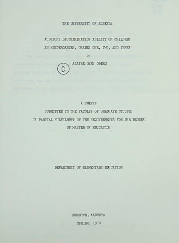 Auditory discrimination ability of children in kindergarten, grades one, two, and three
