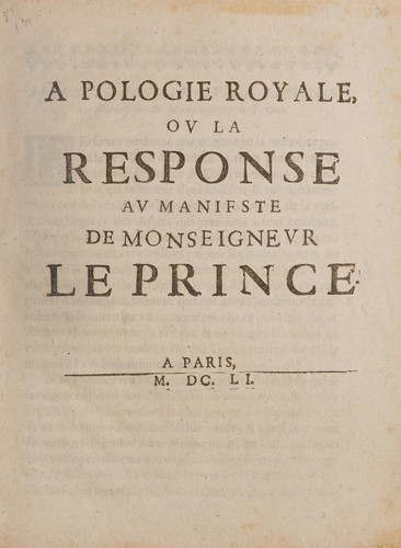 Apologie royale, ov La response av Manifste [sic] de monseignevr le prince