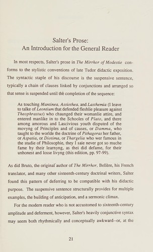 A critical edition of Thomas Salter's The mirrhor of modestie