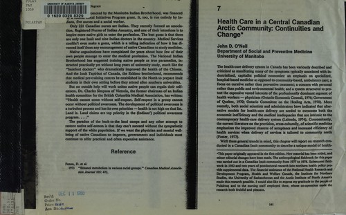 Health care in a central Canadian arctic community