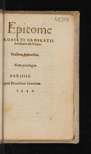 Epitome ... de urinis. Ejusdem aphorismi