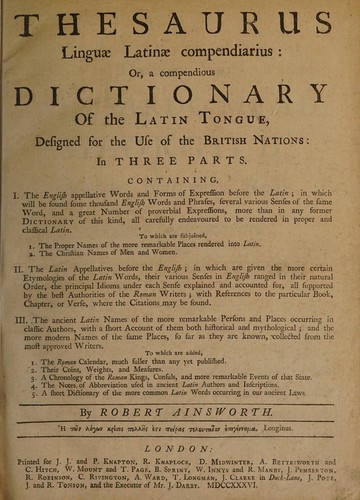 Thesaurus linguae Latinae compendiarius, or, A compendious dictionary of the Latin tongue