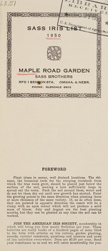 Sass iris list, 1950