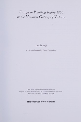 European paintings before 1800 in the National Gallery of Victoria