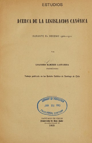 Estudios acerca de la legislación canónica durante el decenio 1900-1910