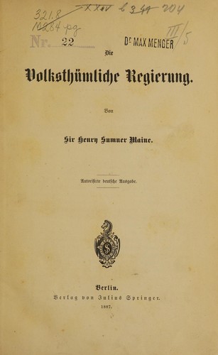 Die Volksthümliche Regierung