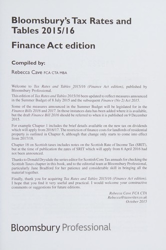 Bloomsbury's tax rates and tables 2015/16