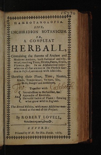 Pambotanologia. Sive enchiridion botanicum. Or a compleat herball ...