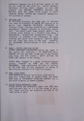 Significant developments and general mineral exploration highlights - Yukon, 1984