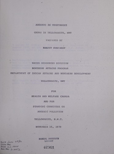 Arsenic in vegetables grown in Yellowknife, N.W.T.